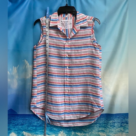 Frank & Eileen Fiona Sleeveless Classic Linen Blouse Size: S Multi Color Stripe - Picture 13 of 16